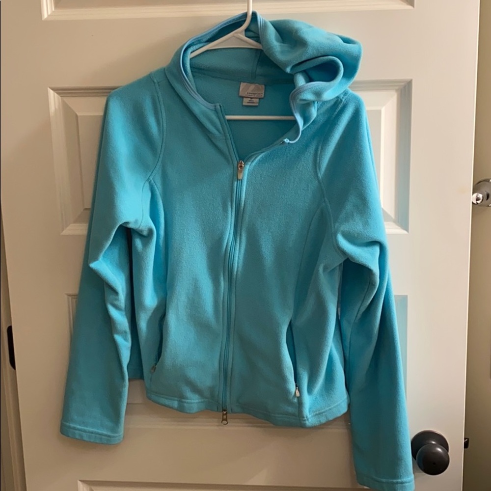 Teal hooded zip up fleece jacket women’s medium